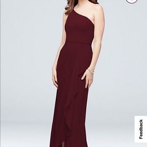 One shoulder chiffon dress with ruffle slit